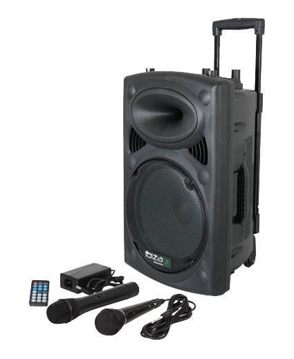 Ibiza Sound - Enceinte mobile amplifiée 8/20cm 300W USB/SD/BT + Micro VHF  + Pied HYBRID8VHF-BT - Retours de scène - Rue du Commerce